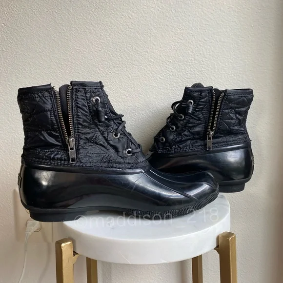 Sperry Saltwater Nylon Quilted Duck Boot Black size 9 women’s Side Zip size 9 - Picture 9 of 11